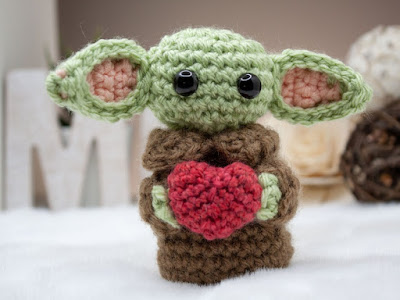 Crocheted Baby Yoda Doll with heart