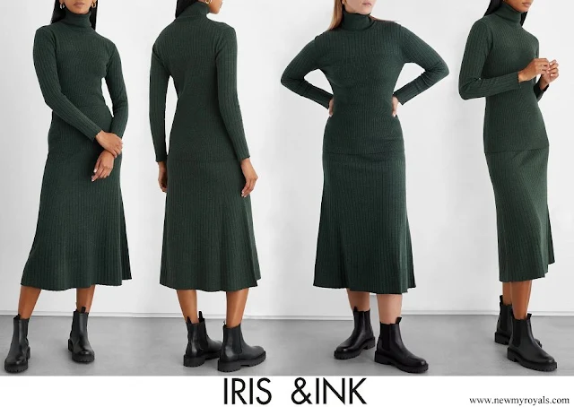 Kate Middleton wore Iris & Ink Eloise ribbed merino wool-blend turtleneck sweater and Ernestine ribbed merino wool-blend midi skirt