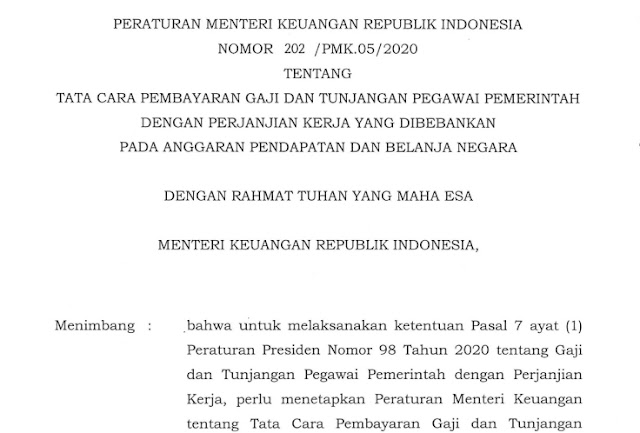 Pembayaran Gaji dan Tunjangan PPPK Peraturan Menteri Keuangan Nomor 202/PMK.05/2020