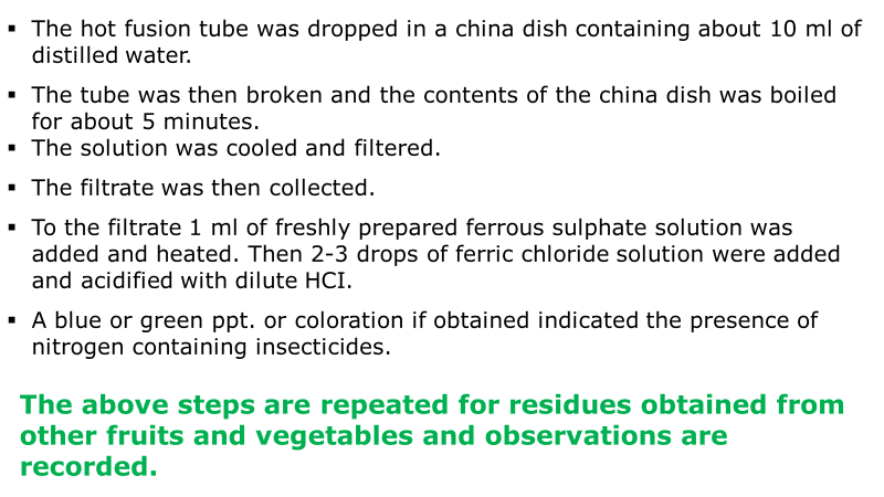 To detect the presence of pesticides-insecticides nitrogen containing in various fruits and vegetables
