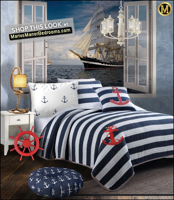 nautical bedroom decorating nautical bedroom decor nautical stripe bedding sailing ship mural