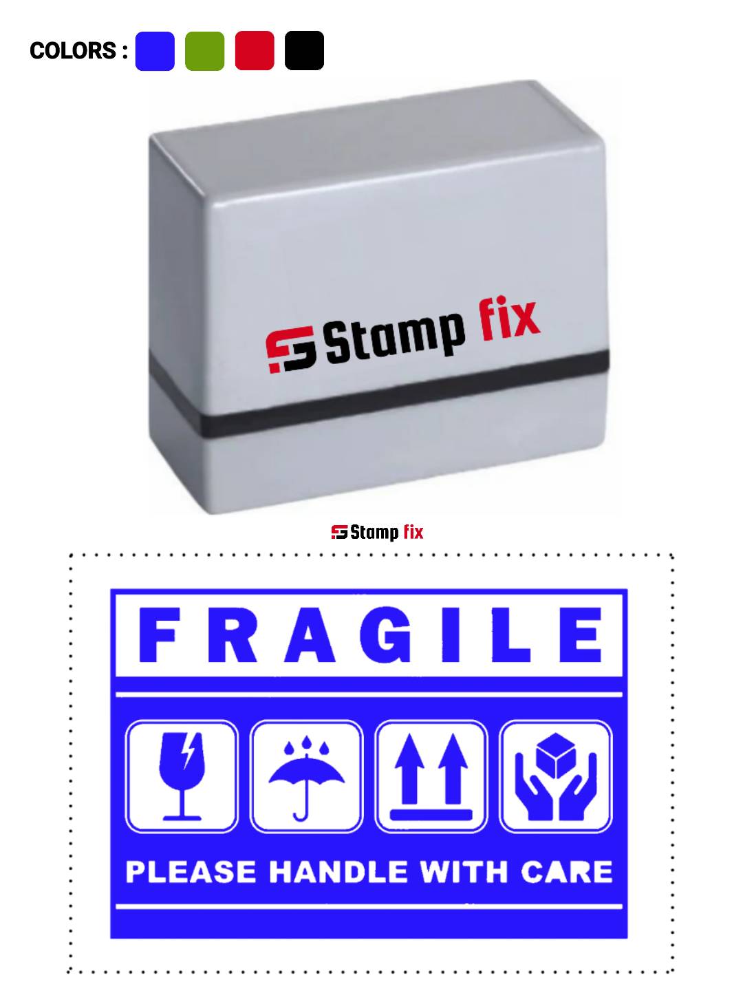 Pre Ink Fragile stamp, cartoon box stamp, amazon stamp, glass ware stamp, warning stamp, Stamp by StampFix, a self-inking stamp with high-quality impressions
in India, nylon stamp, rubber stamp, pre ink stamp, polymer stamp, urgent stamp