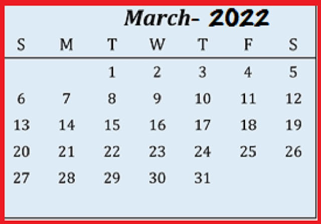 March 2022 with US Holidays