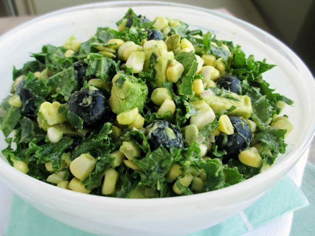 Corn, Avocado and Blueberry Kale Salad Recipe