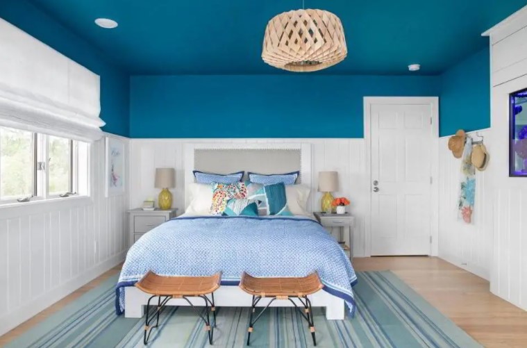 blue two colour combination for bedroom walls