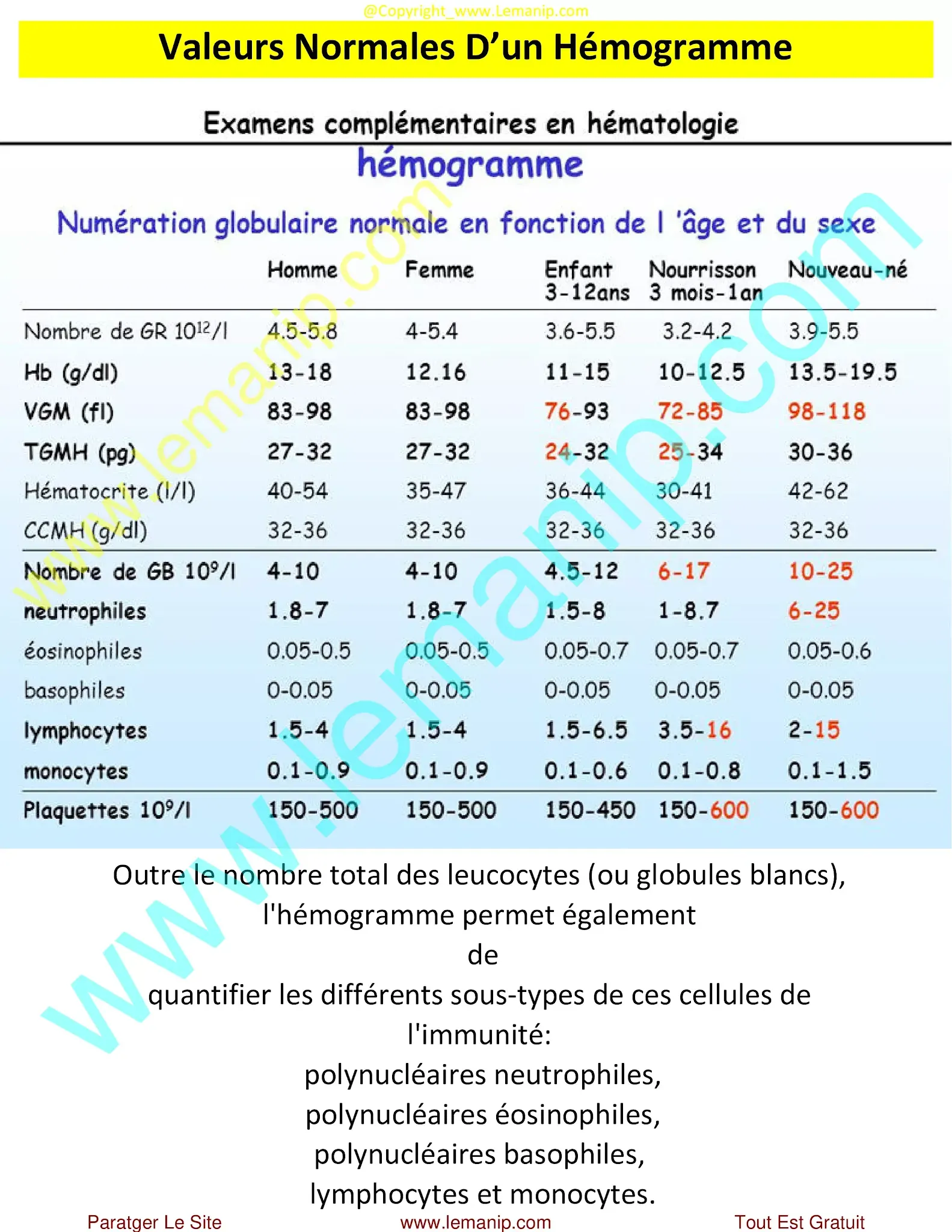 Valeurs Normales D’un Hémogramme