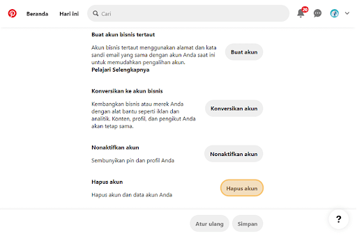 Cara Menghapus Akun Pinterest