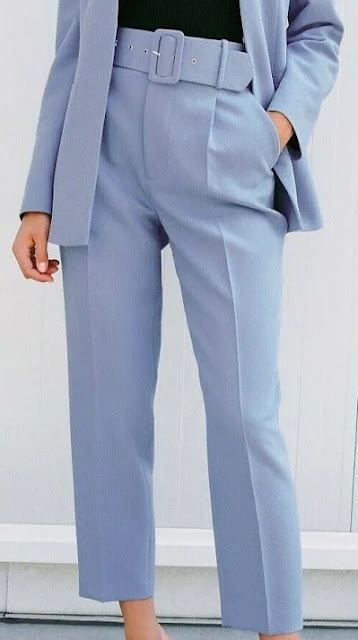 Zara high waisted tailored trousers powder blue