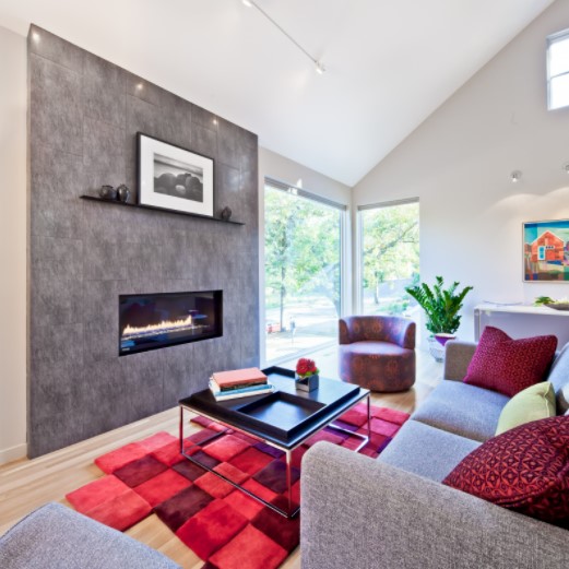 red and gray color scheme living room