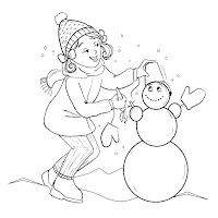 A girl building snowman coloring page