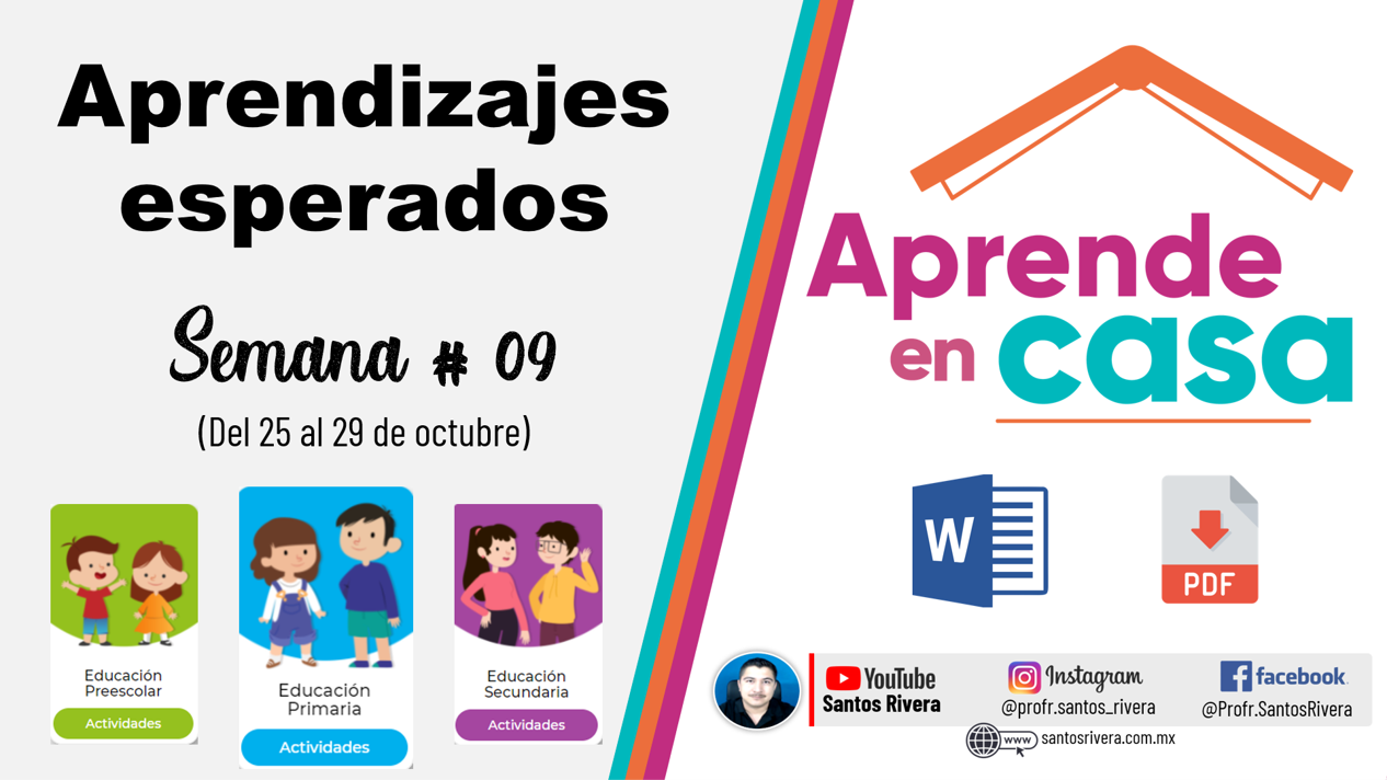 Parrilla de aprendizajes esperados de aprende en casa de la semana 9 del 25 al 29 de octubre de 2021