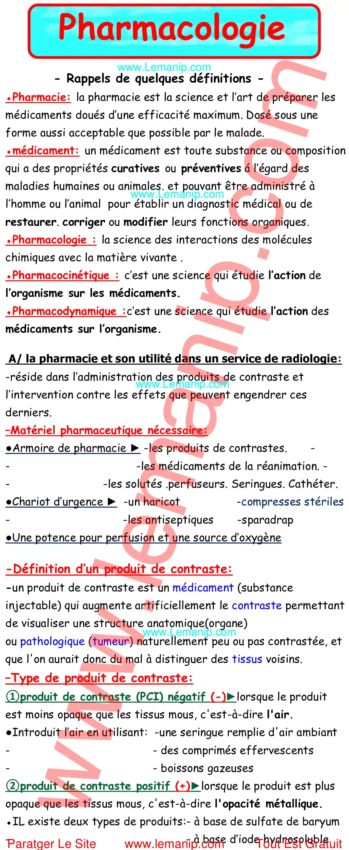 Résumé Du Cour 1 Du Module Pharmacologie