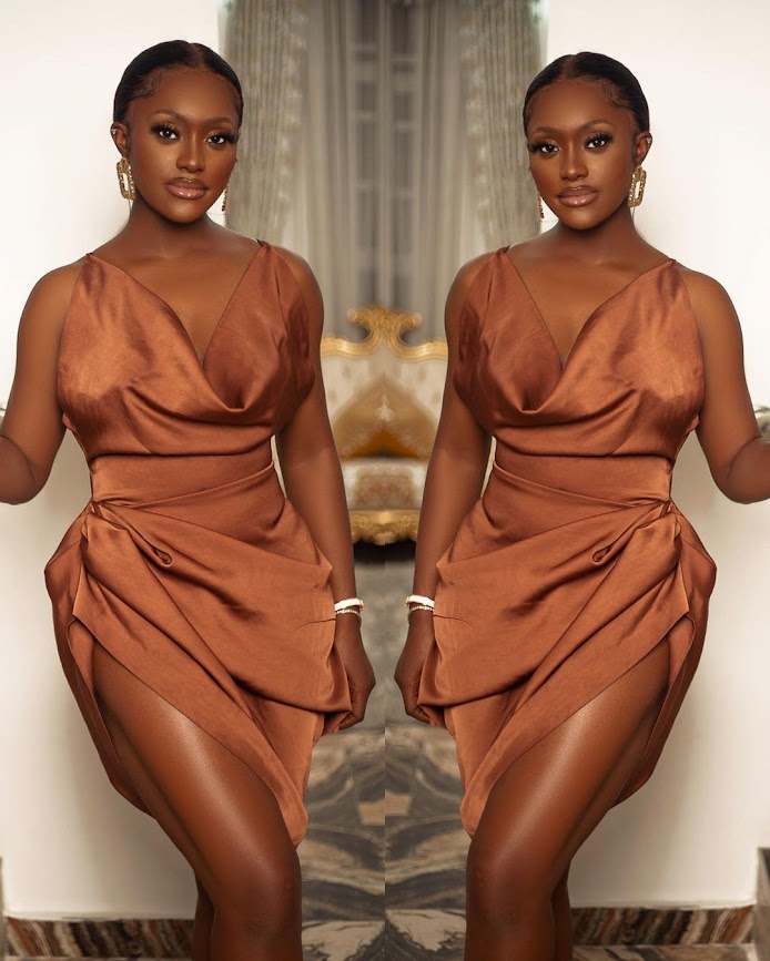Dark-skinned Actress, Linda Osifo dazzles in her brownish gown (Photos)