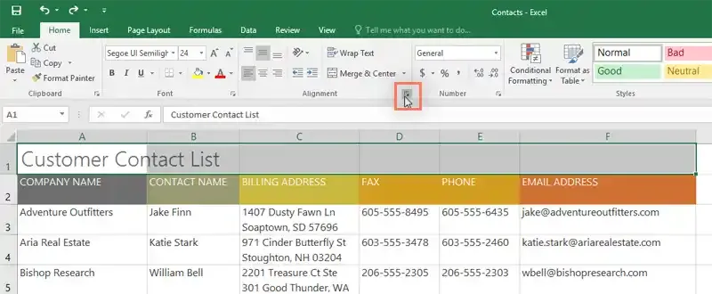 تعديل الأعمدة والصفوف والخلايا | Excel 2016