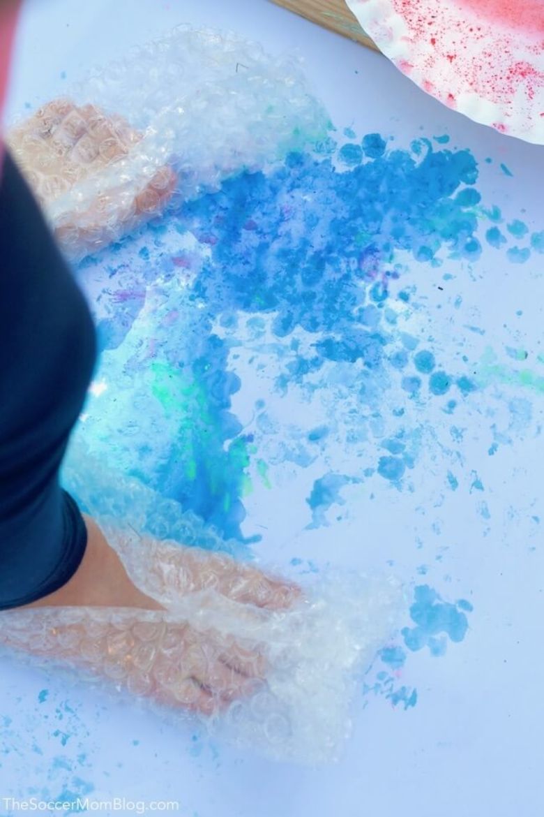 Stomp bubble wrap painting - painting ideas for toddlers.