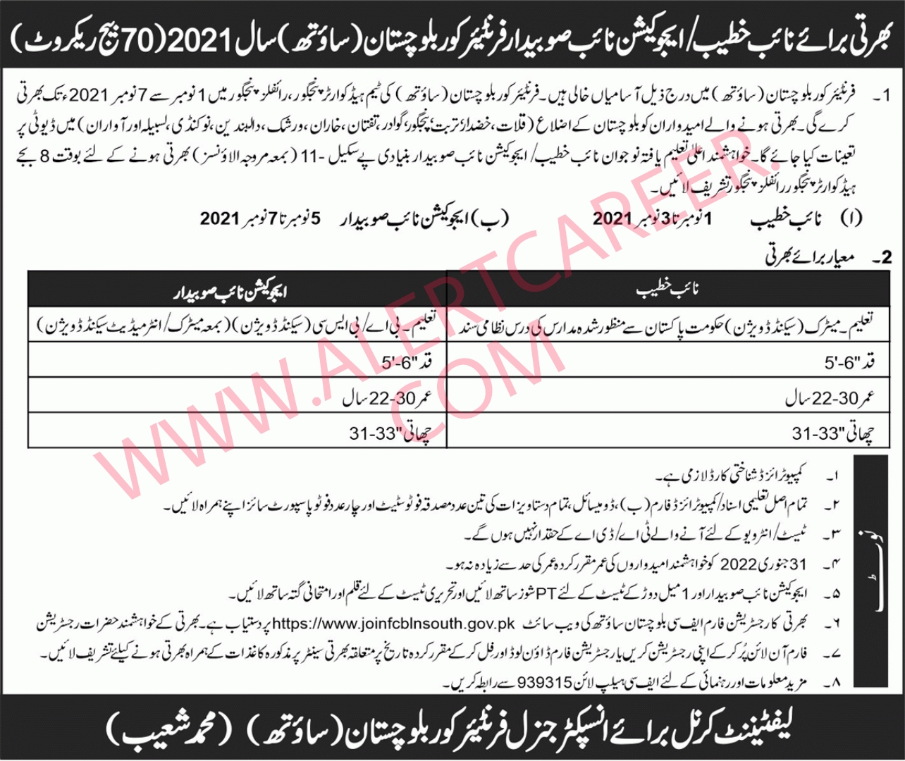 Frontier Corps South Balochistan Jobs (Join FC Jobs 2021)
