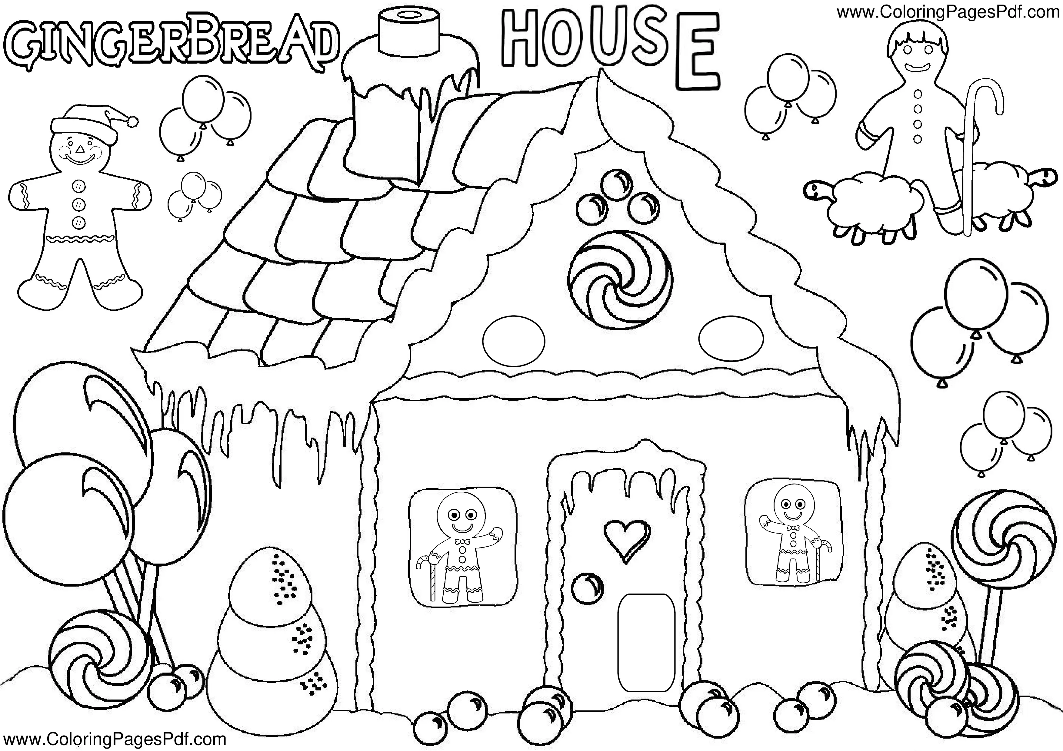 Gingerbread house coloring page for adults