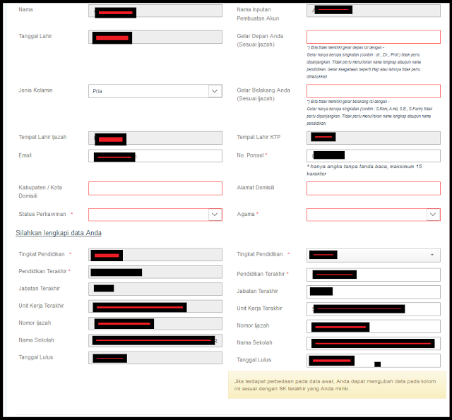 Form Pengisian Biodata Pendataan Tenaga Non ASN