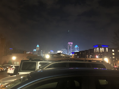 Pic from our parking spot as we get back to the car with the city skyline all lit up.