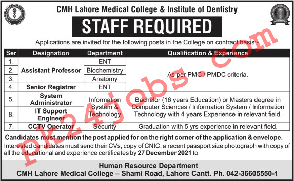 CMH Lahore Jobs 2022 – Government Jobs 2022