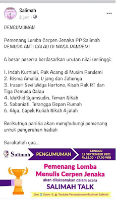 Pemenang lomba cerpen jenaka PP Salimah