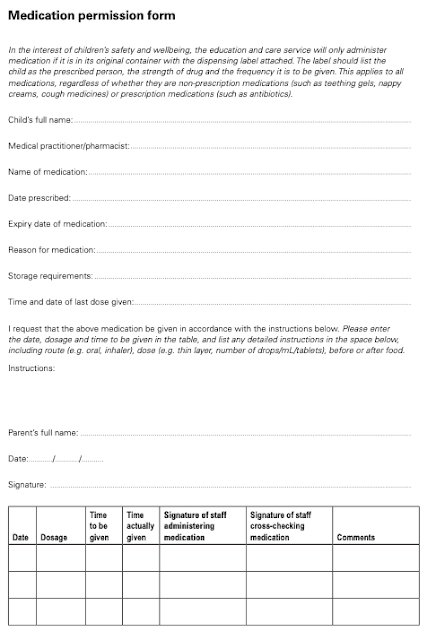 Sample medication permission form