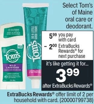 FREE Toms Of Maine Deodorant at CVS