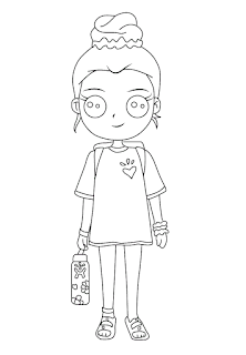 Cute girl coloring page- going to school