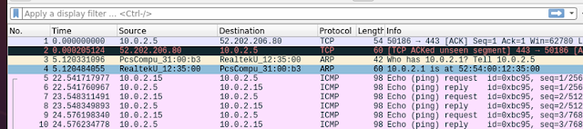 Figure 20 Ping request: Wireshark on 10.0.2.5