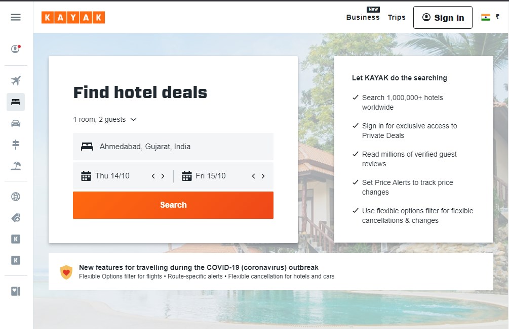 KAYAK - Best 10 Hotel Booking App In India 2021 - Techmexo.com