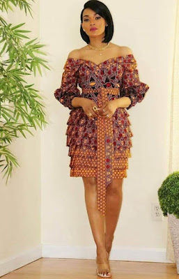 Latest off shoulder Ankara Gown Styles