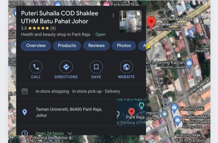 Puteri Suhaila COD Shaklee UTHM Batu Pahat Johor  Taman Universiti, 86400 Parit Raja. 019-6728297