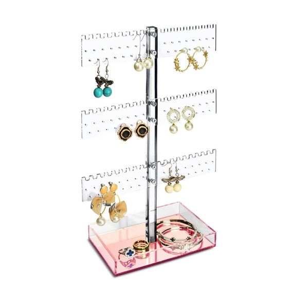 #JWY609-3PK Clear Acrylic Display with Rose Gold Mirrored  Storage Base