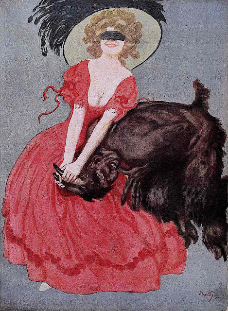 a Paul Rieth illustration 1908, a laughing woman bullies a satyr