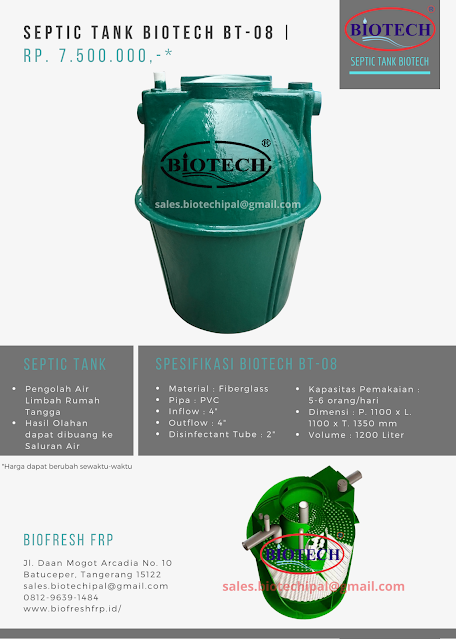 Price List Septic Tank Biotech BT 8