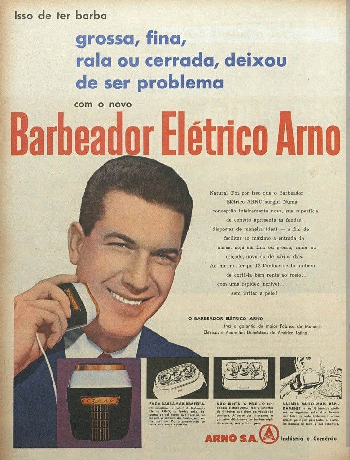 Propaganda antiga promovendo o Barbeador Elétrico Arno em 1959