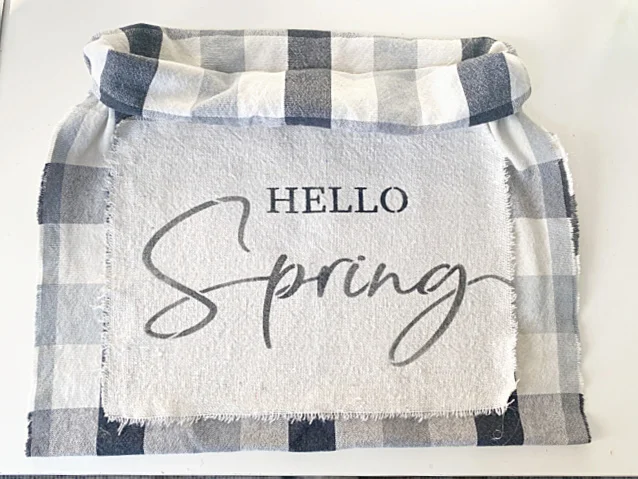 stenciled patch on tea towel bag