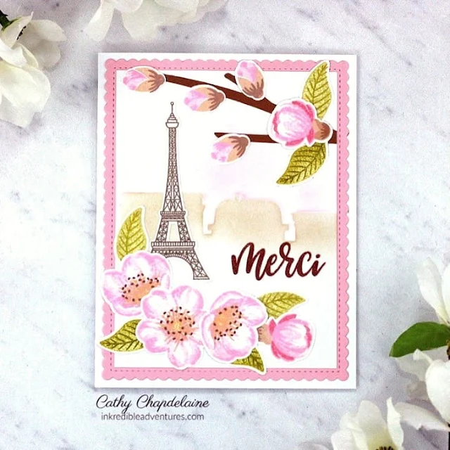 Sunny Studio Stamps: Cherry Blossoms and Paris Afternoon Customer Card by Cathy Chapdelaine