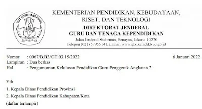 Pengumuman Kelulusan Pendidikan Guru Penggerak Angkatan 2 Tahun 2022