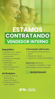 Vaga de Vendedor Interno em Fortaleza/CE