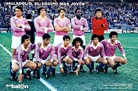 REAL VALLADOLID DEPORTIVO. Temporada 1980-81. Borja, Santos, Moré, Gilberto y Fenoy. Rusky, Jorge, Eutiquio, Pepín, Duque y Gail. R. C. D. ESPAÑOL DE BARCELONA 0 REAL VALLADOLID DEPORTIVO 0 Domingo 08/02/1981, 17:00 horas. Campeonato de Liga de 1ª División, jornada 23. Barcelona, estadio de Sarriá.