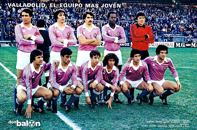 REAL VALLADOLID DEPORTIVO. Temporada 1980-81. Borja, Santos, Moré, Gilberto y Fenoy. Rusky, Jorge, Eutiquio, Pepín, Duque y Gail. R. C. D. ESPAÑOL DE BARCELONA 0 REAL VALLADOLID DEPORTIVO 0 Domingo 08/02/1981, 17:00 horas. Campeonato de Liga de 1ª División, jornada 23. Barcelona, estadio de Sarriá.