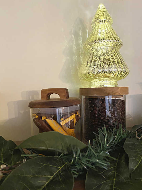 jar, garland and Christmas tree light