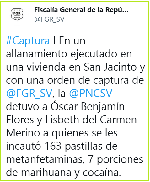 El Salvador: Capturan a pareja con drogas sintéticas y otras sustancias alucinógenas tras un allanamiento en San Jacinto