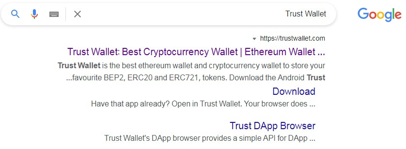trust wallet search in google