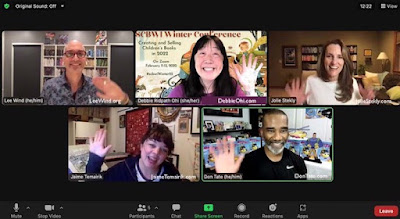 a screenshot of SCBWI Team Blog, showing (clockwise from top left) Lee Wind, Debbie Ridpath Ohi, Jolie Stekly, Don Tate, and Jaime Temariki