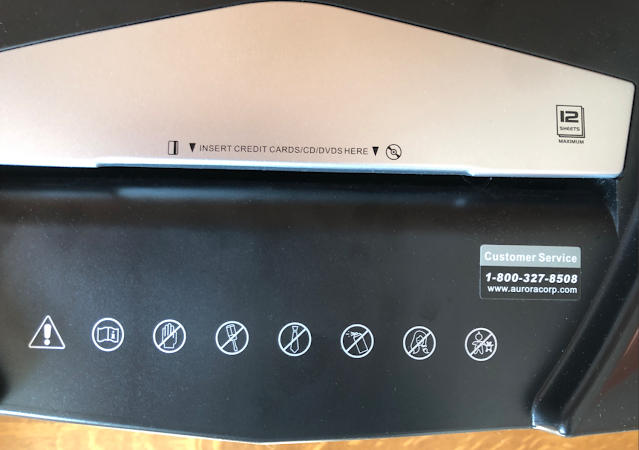 Close-up photo showing where to insert plastic credit cards, CDs and DVDs into the Aurora AU1210MA high security micro-cut shredder