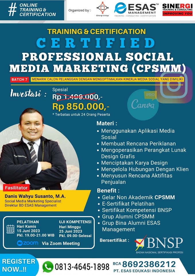 WA.0813-4645-1898 | Certified Professional Sosial Media Marketing (CPSMM),Sertifikasi BNSP RI Sosial Media Marketing 15 Juni 2023