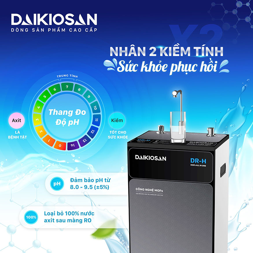 Nhân đôi kiềm tính Máy lọc nước Daikiosan DR H nóng nguội DN202