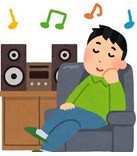 家の中で音楽を聴く人のイラスト